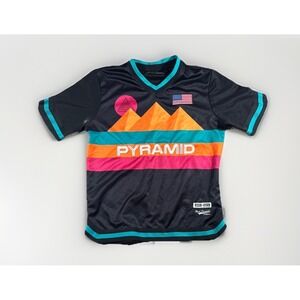 Black Pyramid Shirt Mens Jersey Polo XL Geometric Spellout Soccer Chris Brown